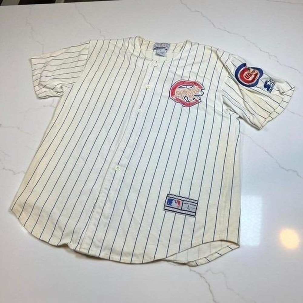 Starter Baseball Jersey Mens Large Chicago Cubs Vintage Pinstripe MLB Cream